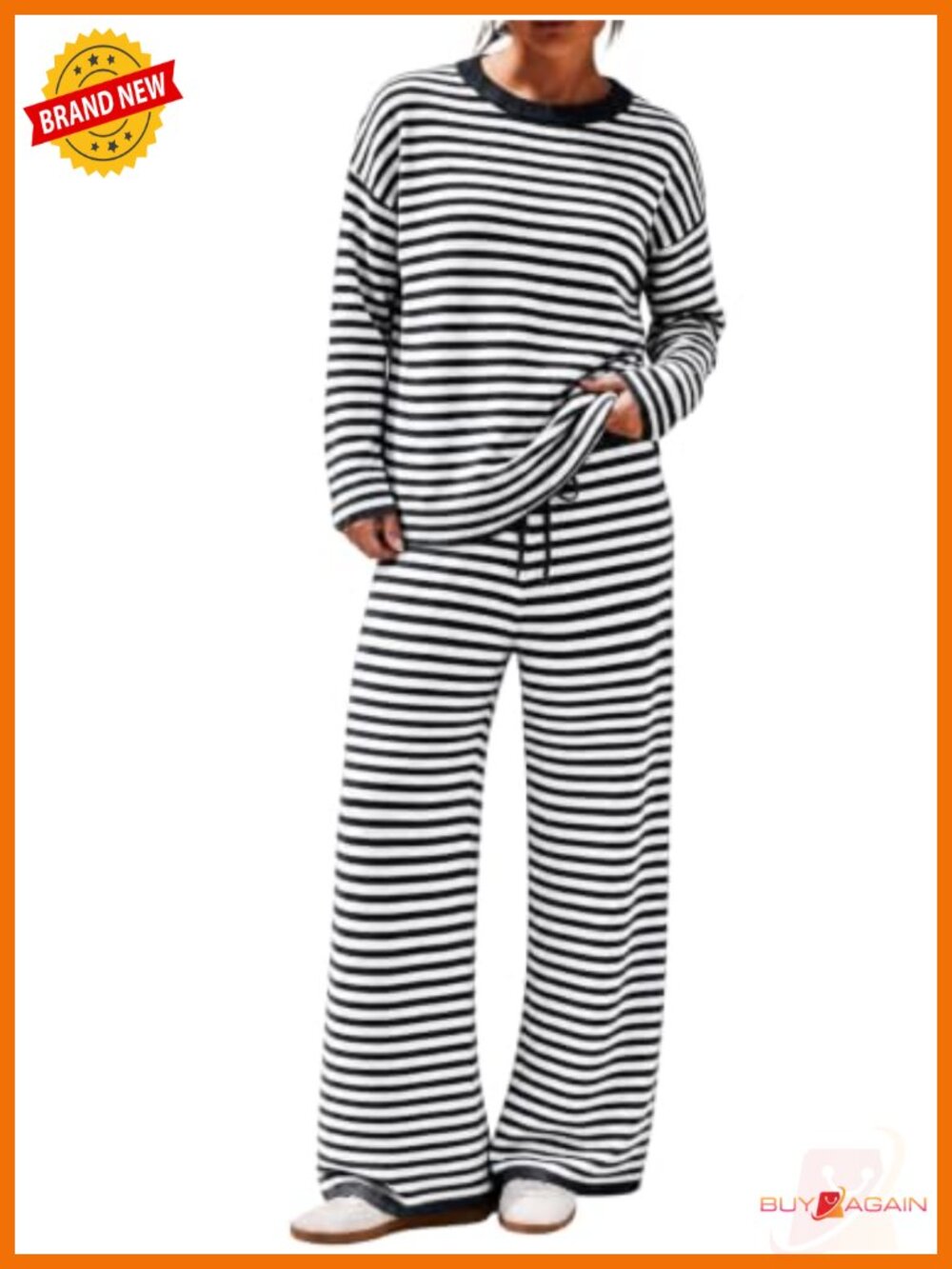 Women's 2 Piece Striped Lounge Sweater Set Oversized Knit Pajama Set